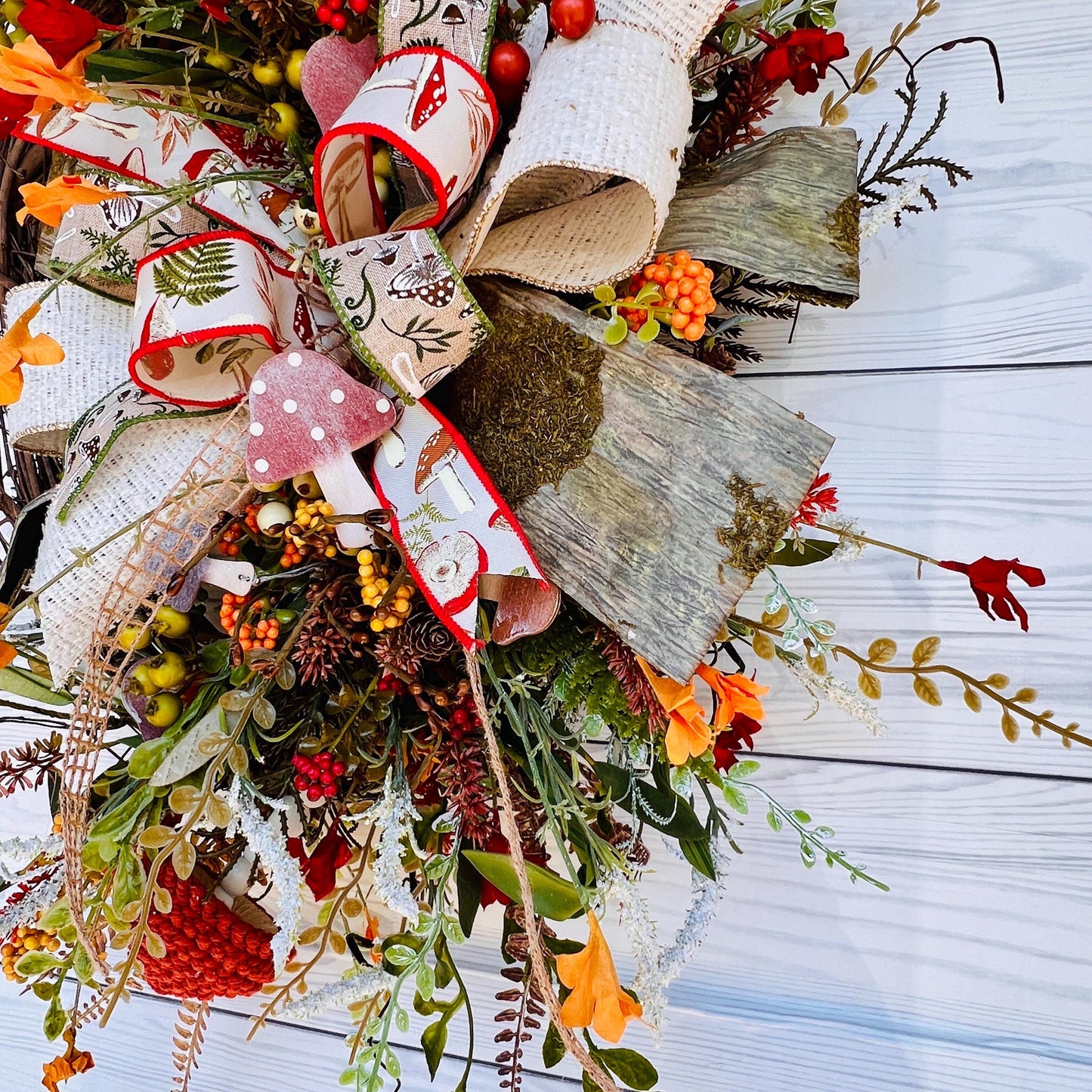 Boho Mushroom Wreath β Neutral Fall Rustic & Woodland Door Decor π€π
