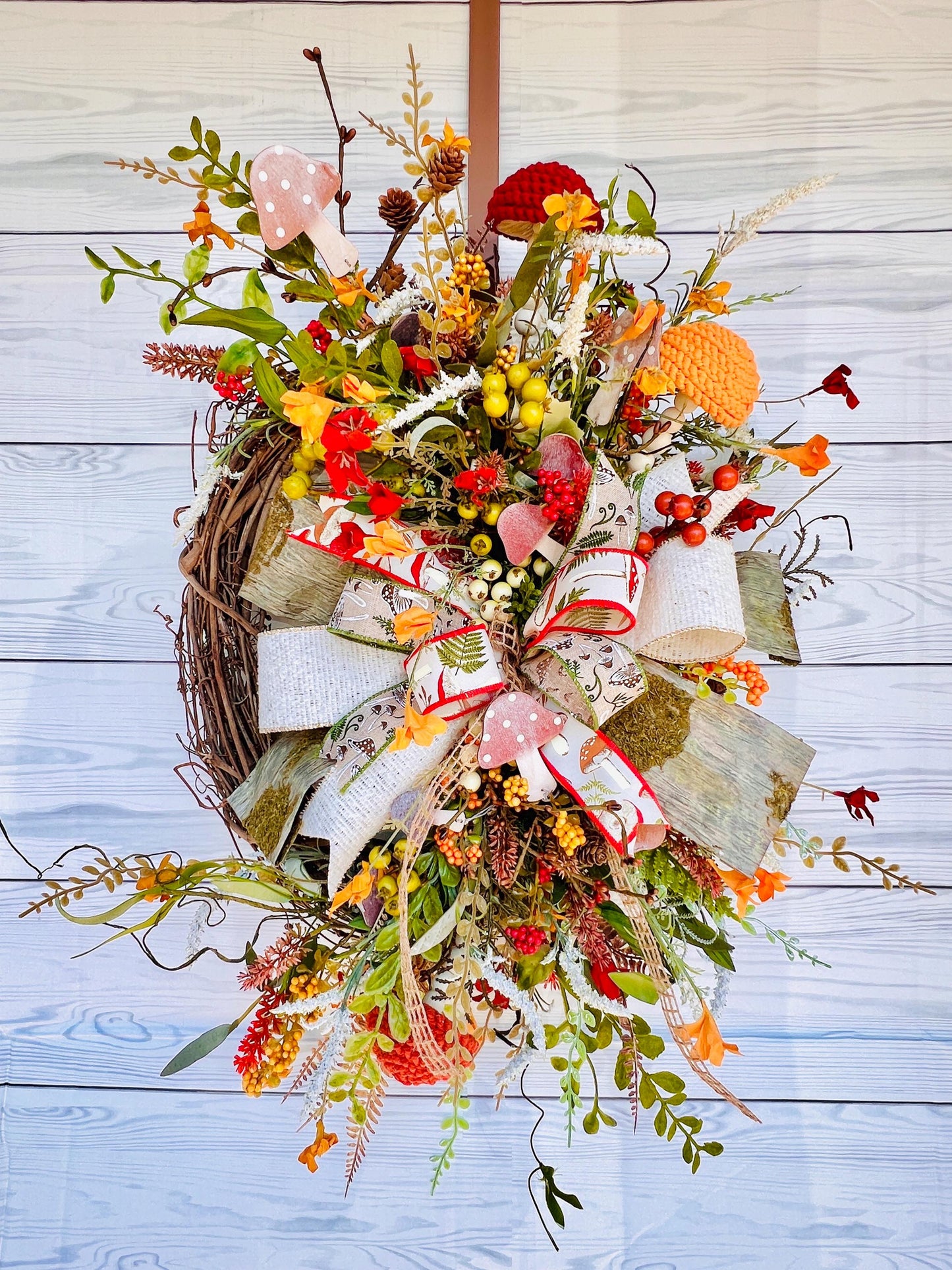 Boho Mushroom Wreath β Neutral Fall Rustic & Woodland Door Decor π€π