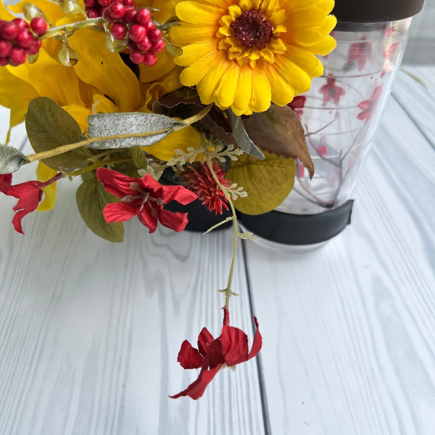 Sunflower bottle bouquet, Gift for wine lover, wine bottle decoration, candle decor, hostess gift, candle ring, tumbler gift, secret Santa