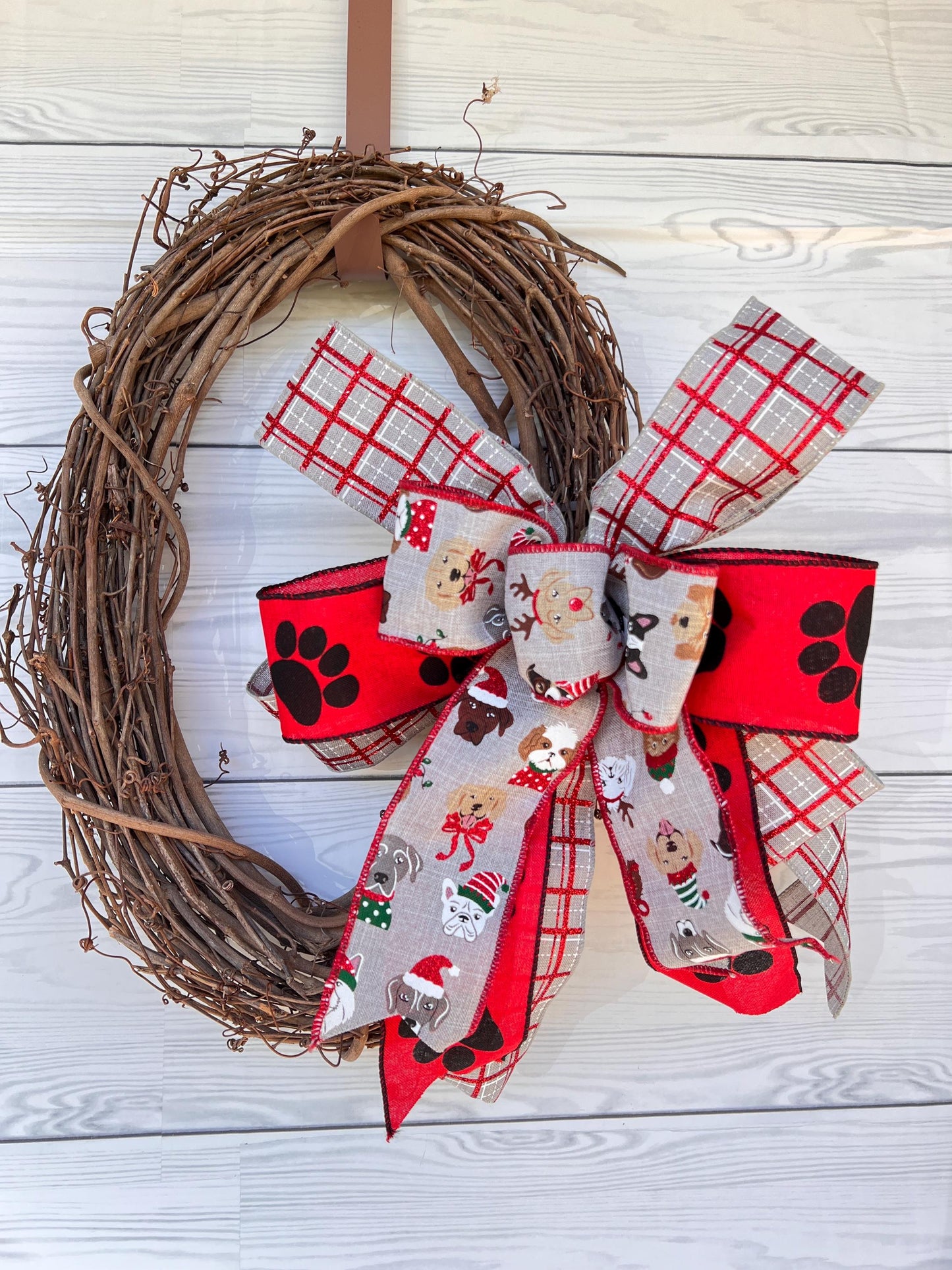 Bow with dogs Christmas bow Wreath bow Lantern bow Red bow Bow with fur babies Red and Gray Bow Glitter Bow Christmas dog decorations decor