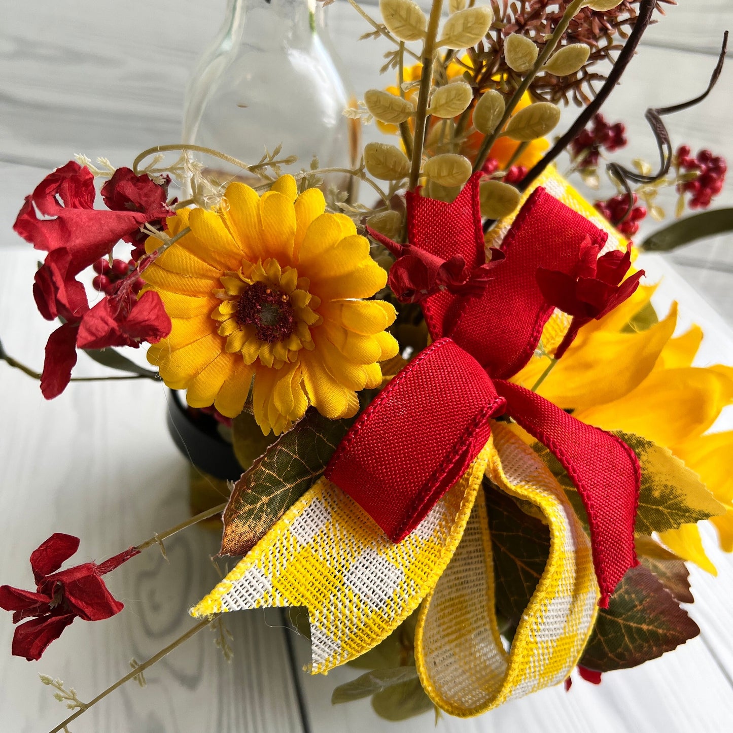 Sunflower bottle bouquet, Gift for wine lover, wine bottle decoration, candle decor, hostess gift, candle ring, tumbler gift, secret Santa