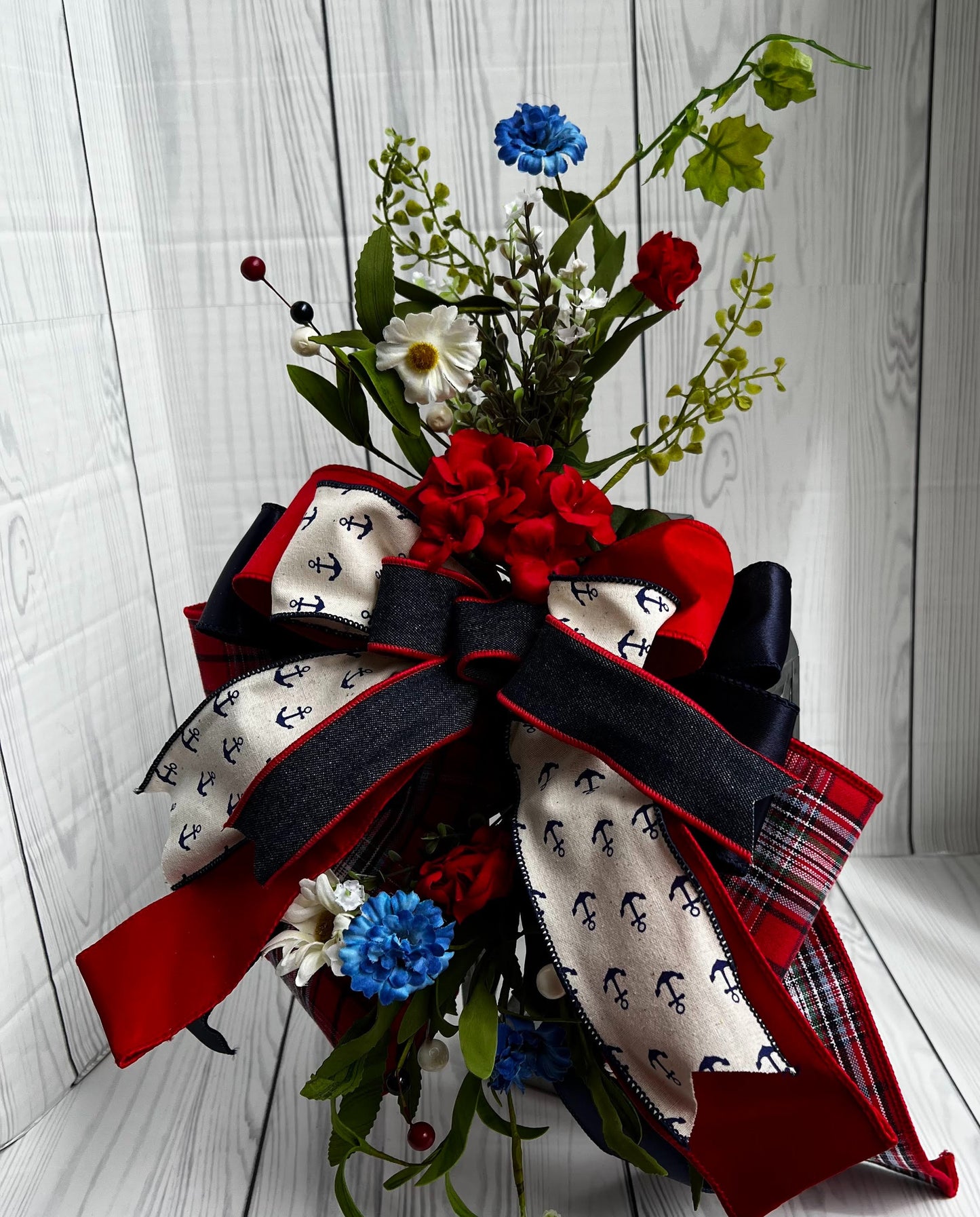 Everyday lantern swag, summer nautical decor, sailboat wreath attachment, Anchor lantern swag, red white blue, 4th of July, Independence day