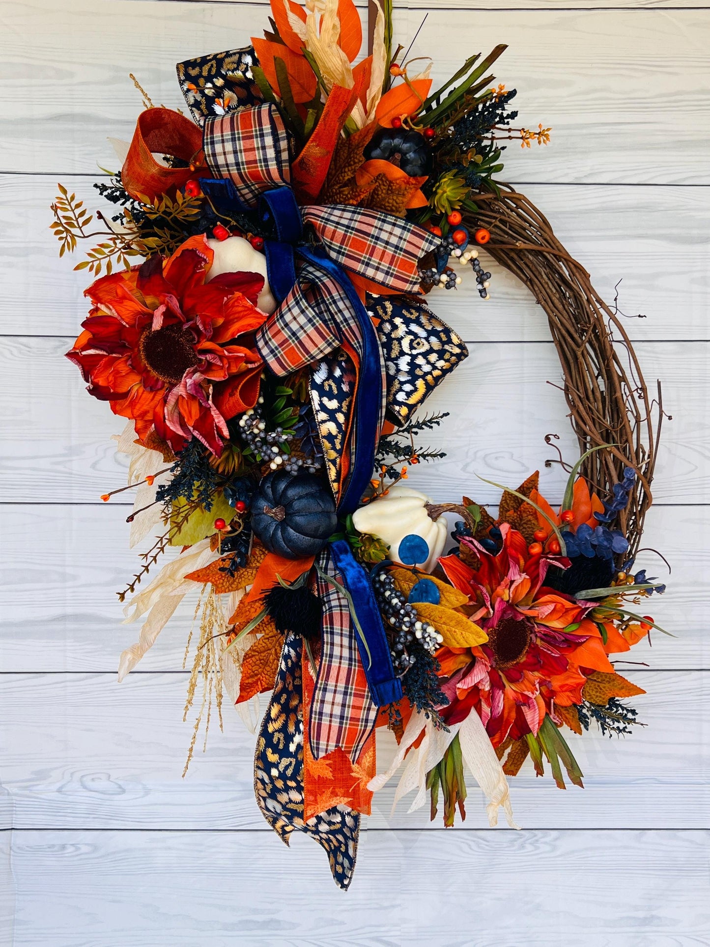 Rustic Pumpkin Sunflower Wreath β Farmhouse Fall Grapevine Door Hanger π