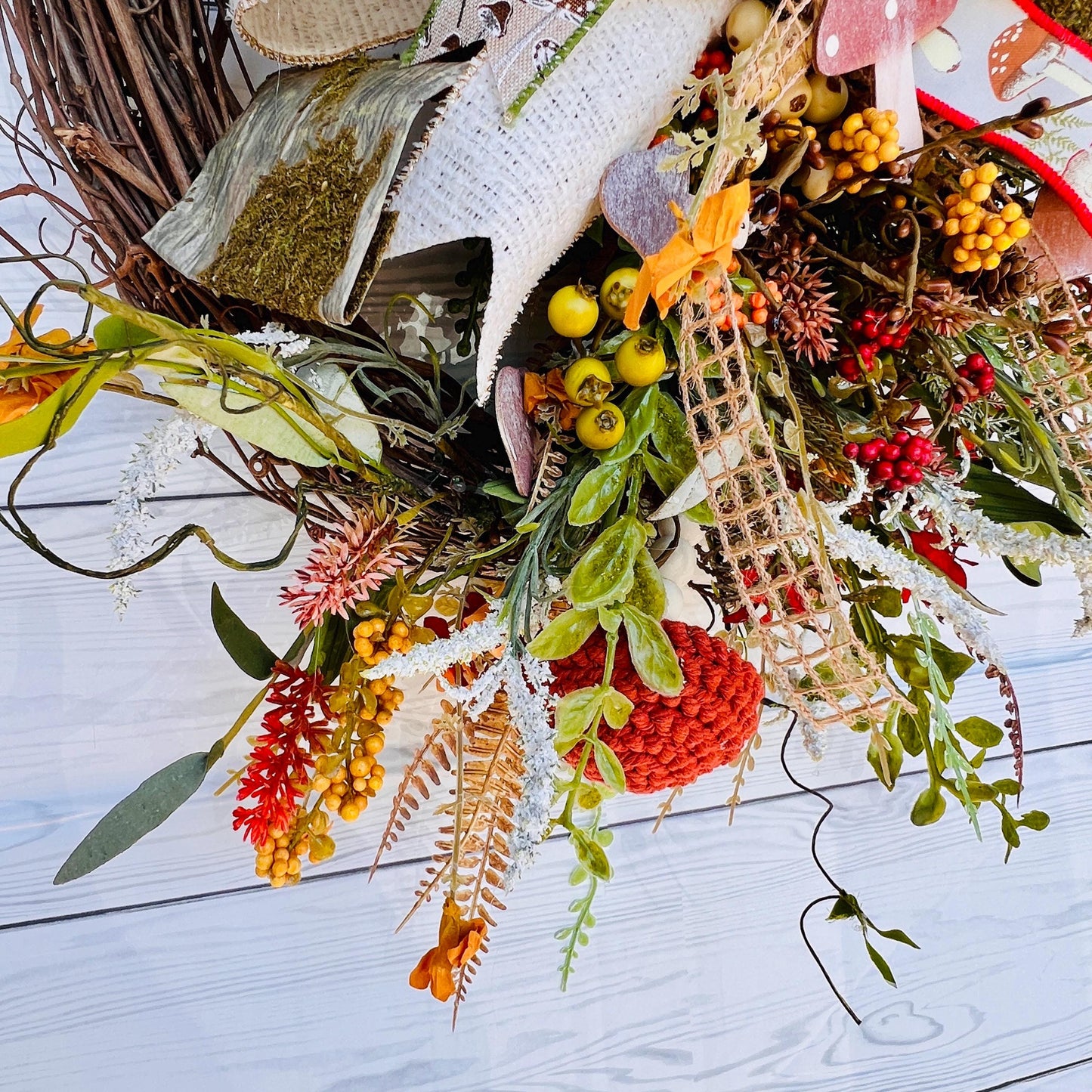 Boho Mushroom Wreath β Neutral Fall Rustic & Woodland Door Decor π€π