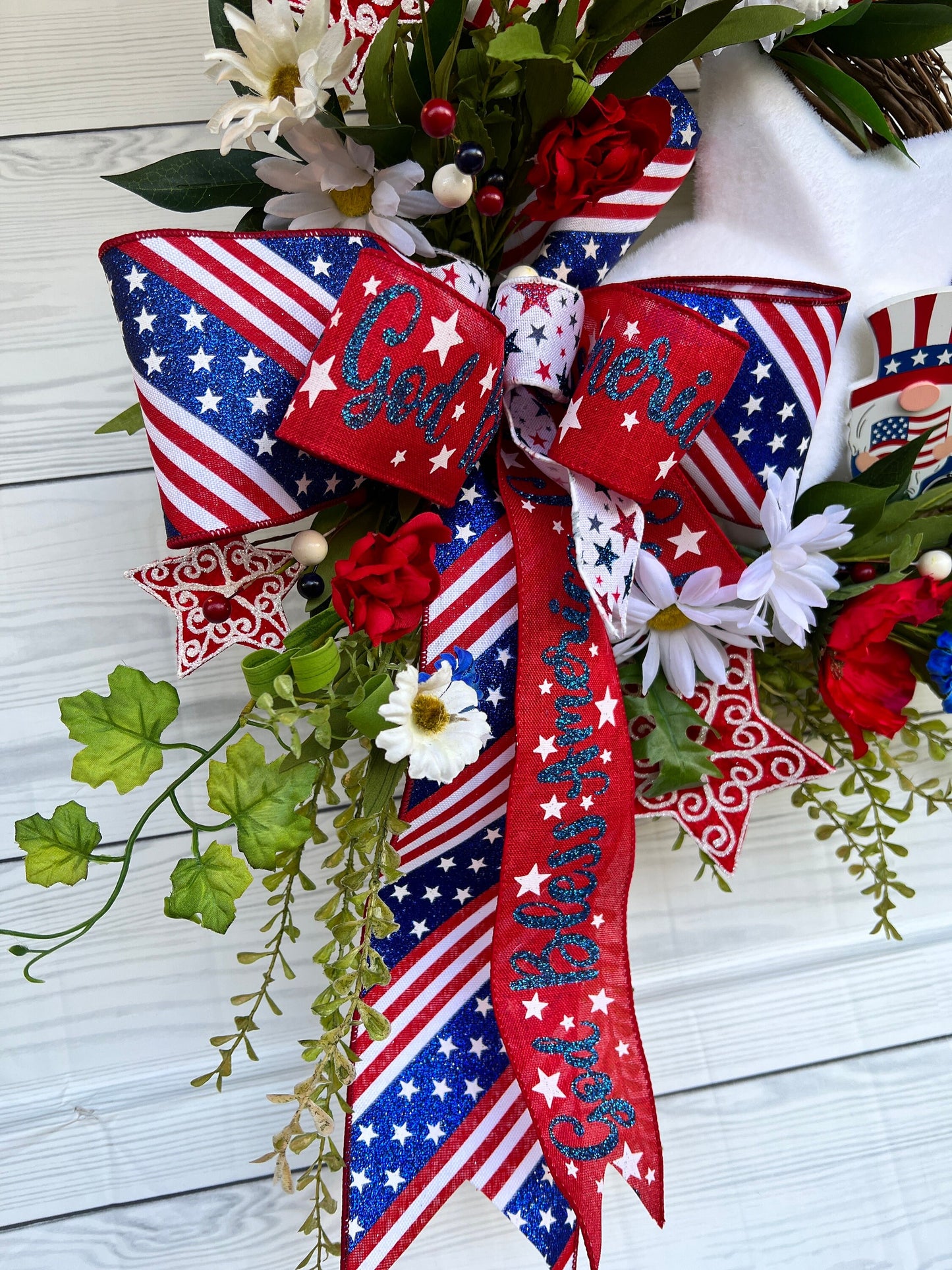 Fireworks grapevine door hanger, 4th of July, Patrotic Decor, Independence Day Wreath, Red White and Blue, Uncle Sam gnome, Stars & Stripes