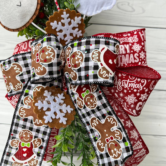 Rudolph reindeer lantern swag, Santa lantern swag, Gingerbread wreath attachment, Winter Gingerbread decor, Christmas Door hanger bow