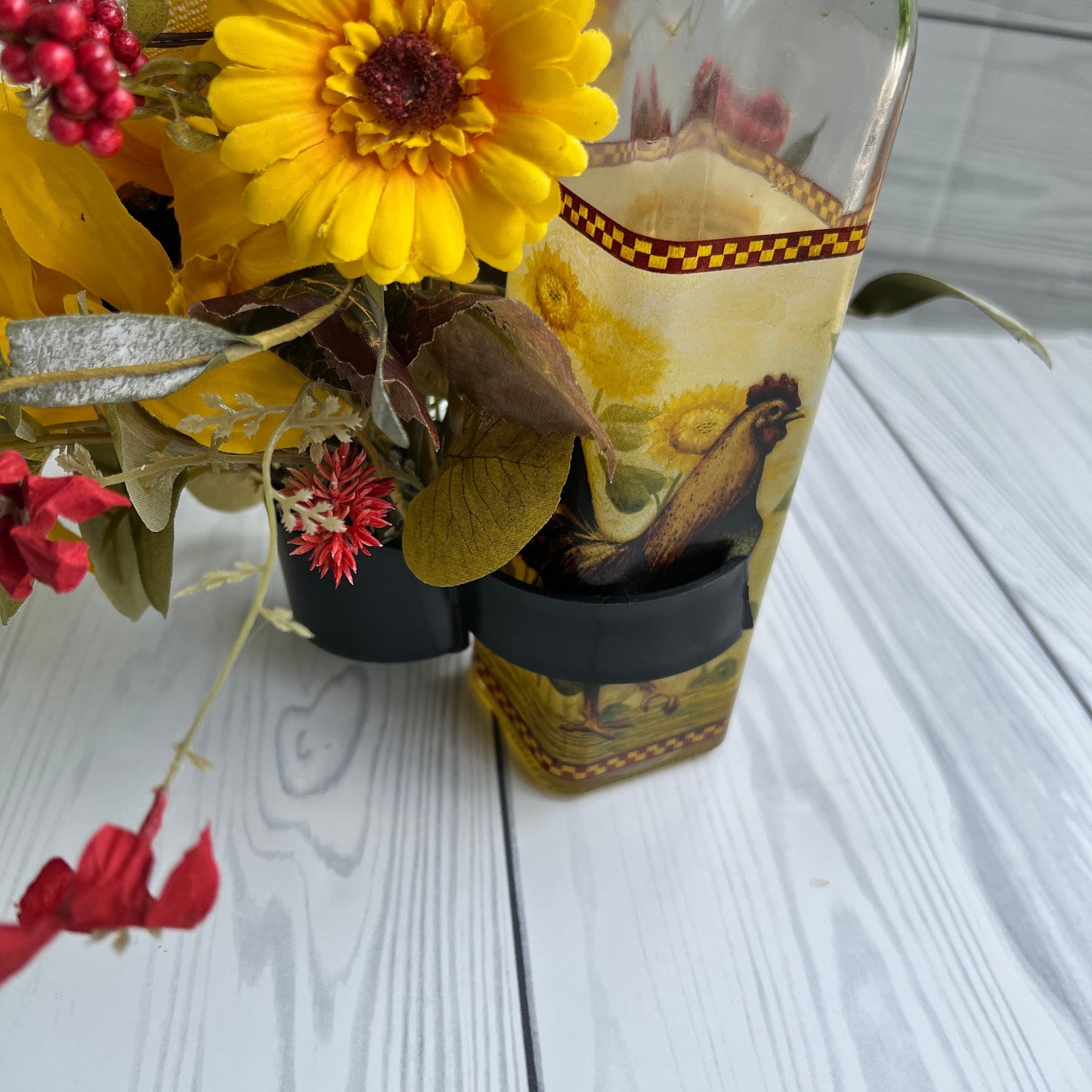 Sunflower bottle bouquet, Gift for wine lover, wine bottle decoration, candle decor, hostess gift, candle ring, tumbler gift, secret Santa