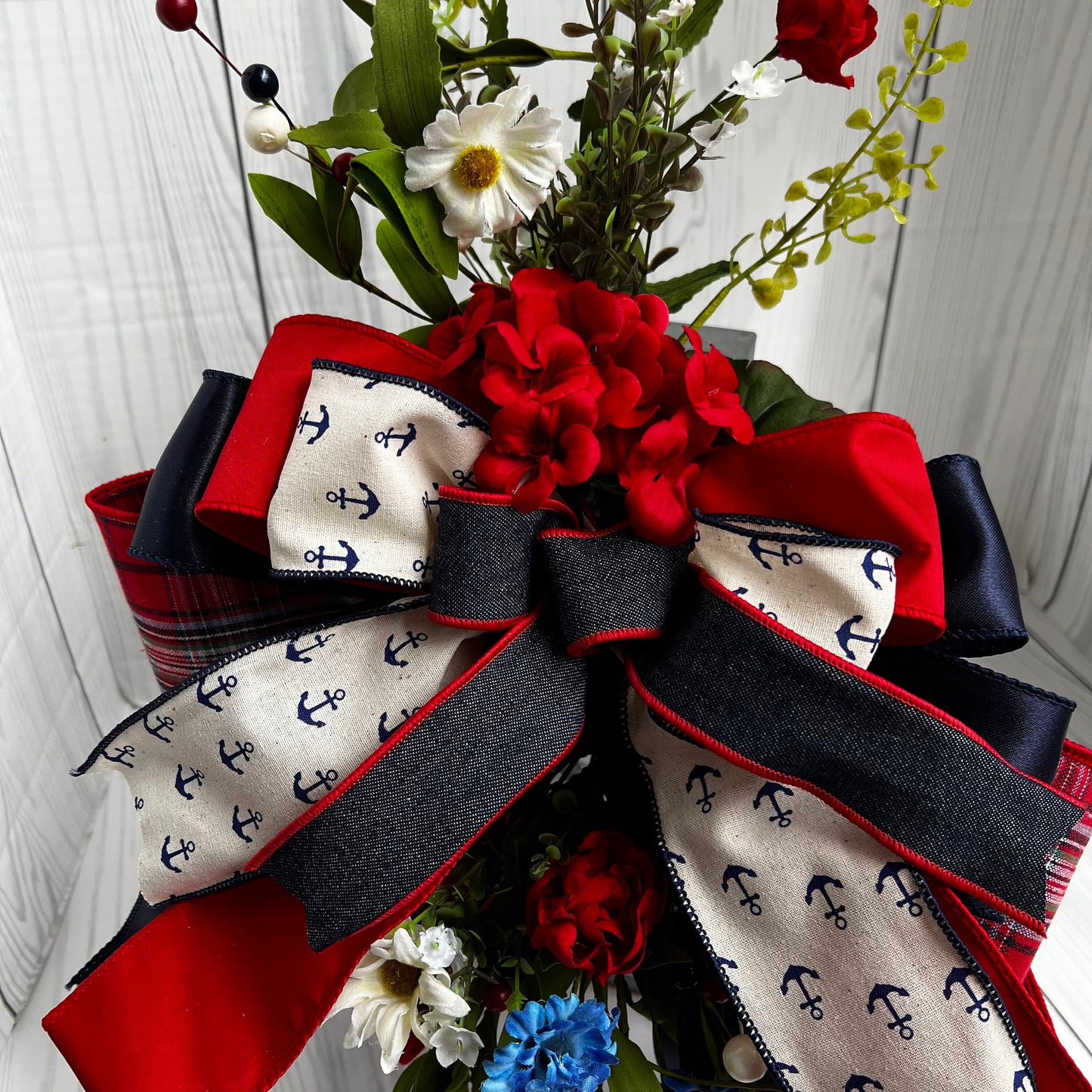 Everyday lantern swag, summer nautical decor, sailboat wreath attachment, Anchor lantern swag, red white blue, 4th of July, Independence day