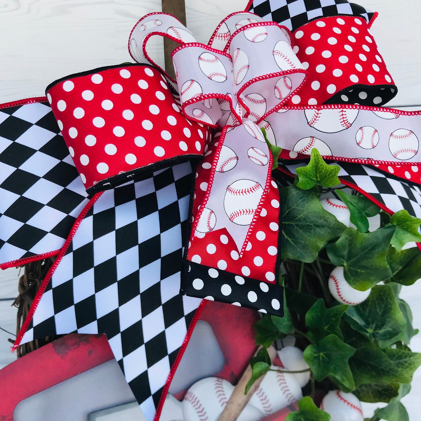 Baseball Grapevine Wreath for Front Door, Play Ball Decor, Year Round Door Hanger, Chicago Ivy Decoration, Sports Fan Gift, Father’s Day