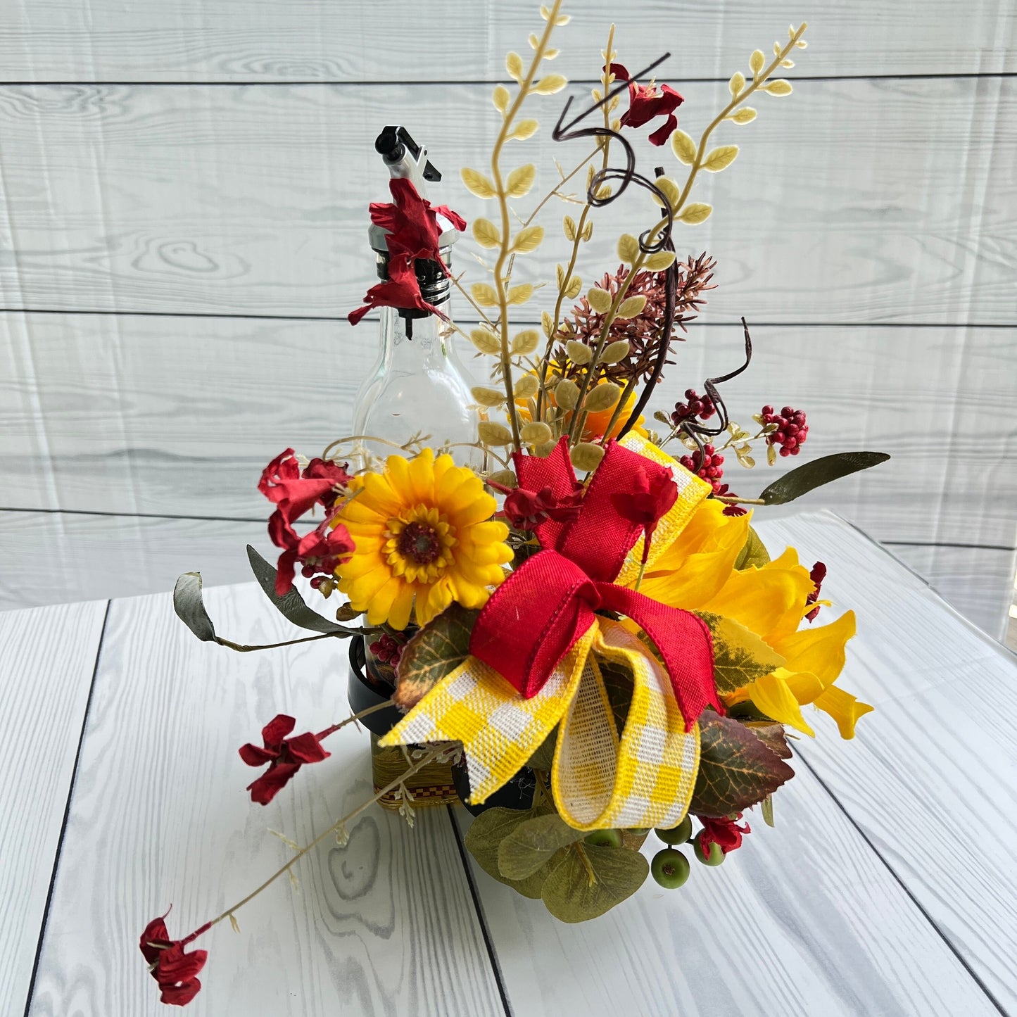 Sunflower bottle bouquet, Gift for wine lover, wine bottle decoration, candle decor, hostess gift, candle ring, tumbler gift, secret Santa