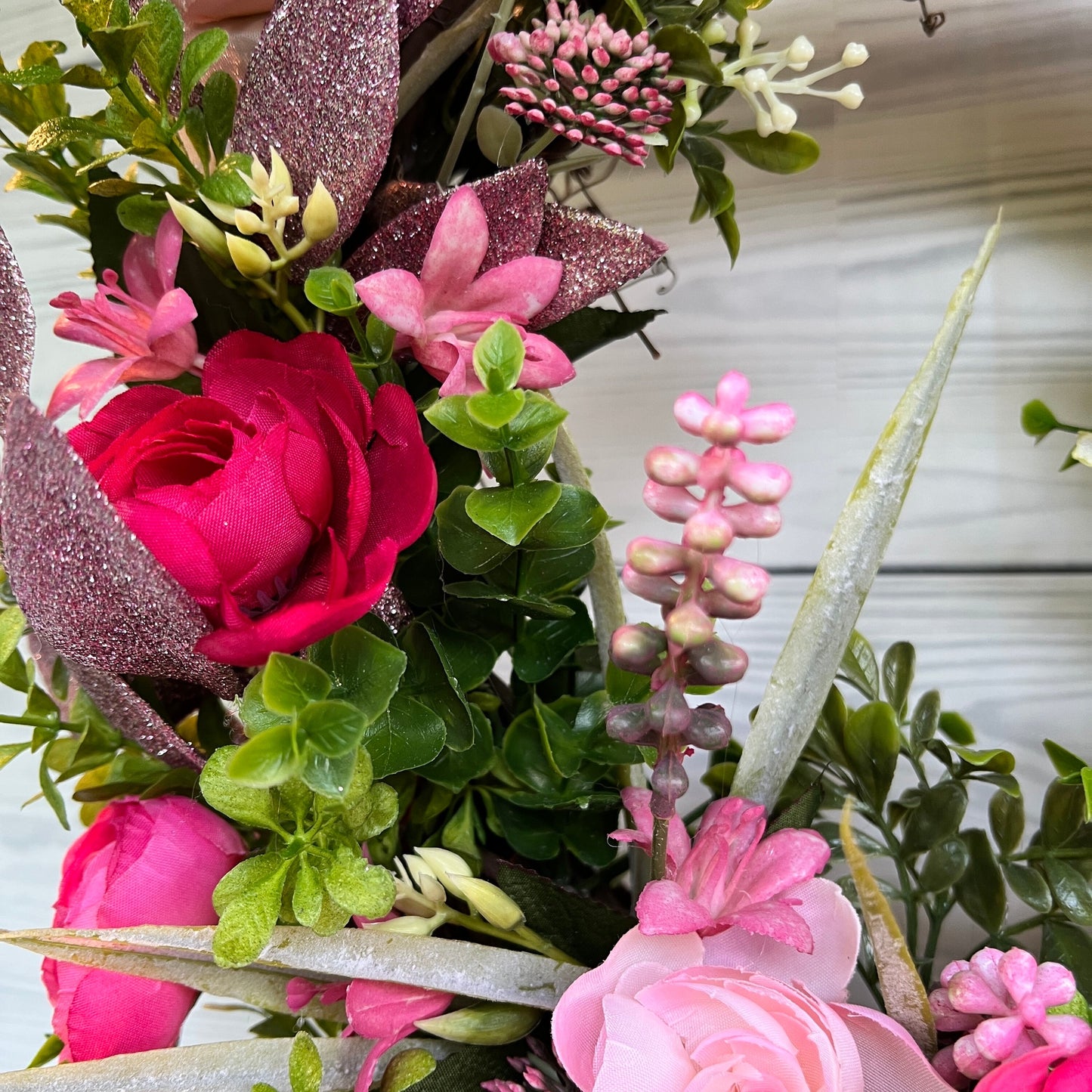 Ranunculus Breast Cancer Awareness Wreath for Front Door, All Season cabbage roses, Floral Grapevine for Woman Fighter, Survivor, Warrior