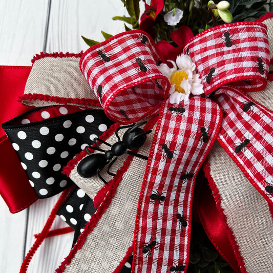 Ant Picnic Decor, Summer Lantern Swag, Ant Wreath Bow, Spring Picnic,  Front door hanger, Lantern bow, Ant Wreath Attachment, Picnic decor