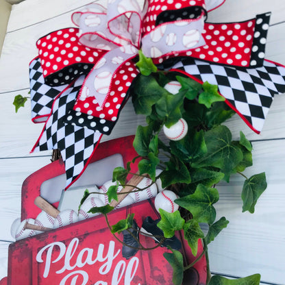 Baseball Grapevine Wreath for Front Door, Play Ball Decor, Year Round Door Hanger, Chicago Ivy Decoration, Sports Fan Gift, Father’s Day
