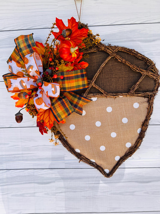 Rustic Acorn Twig Wreath with Fall Leaves & Pumpkins 🍁
