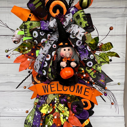Halloween Witch Wreath – Whimsical Eyeball Deco Mesh Teardrop Swag 🧙