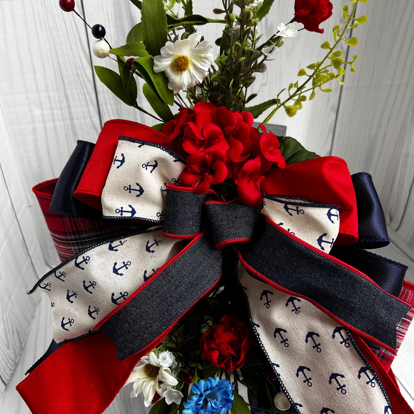 Everyday lantern swag, summer nautical decor, sailboat wreath attachment, Anchor lantern swag, red white blue, 4th of July, Independence day