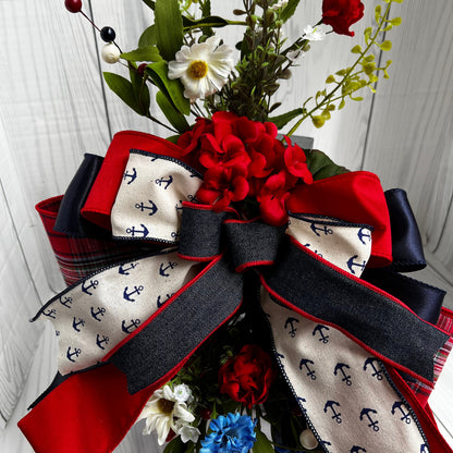 Everyday lantern swag, summer nautical decor, sailboat wreath attachment, Anchor lantern swag, red white blue, 4th of July, Independence day