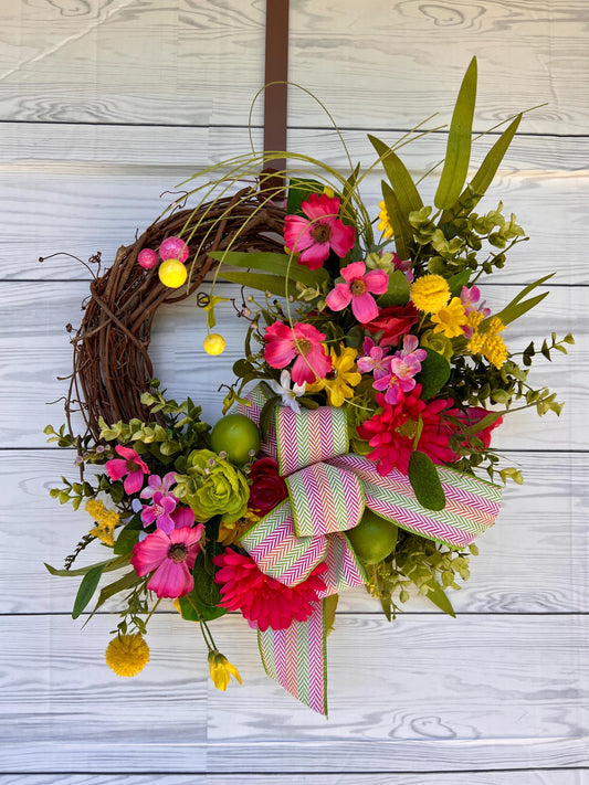 Summer Lime Wreath, Cinco de Mayo Wreath, Summertime Citrus door Hanger,  Flower Decor, Floral Fiesta Door Hanger, Rabge Hood Kitchen decor
