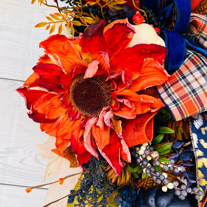 Rustic Pumpkin Sunflower Wreath – Farmhouse Fall Grapevine Door Hanger 🍁