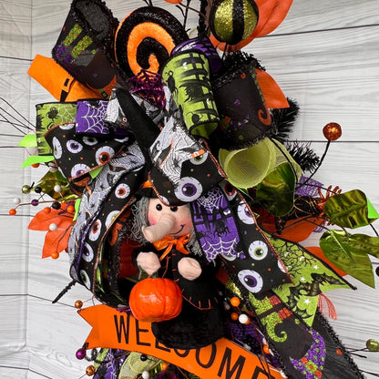 Halloween Witch Wreath – Whimsical Eyeball Deco Mesh Teardrop Swag 🧙