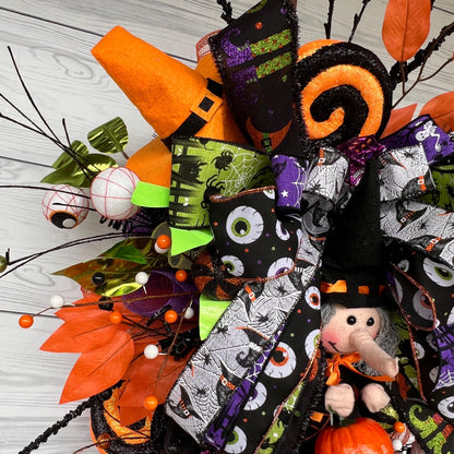Halloween Witch Wreath – Whimsical Eyeball Deco Mesh Teardrop Swag 🧙