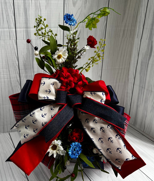 Everyday lantern swag, summer nautical decor, sailboat wreath attachment, Anchor lantern swag, red white blue, 4th of July, Independence day