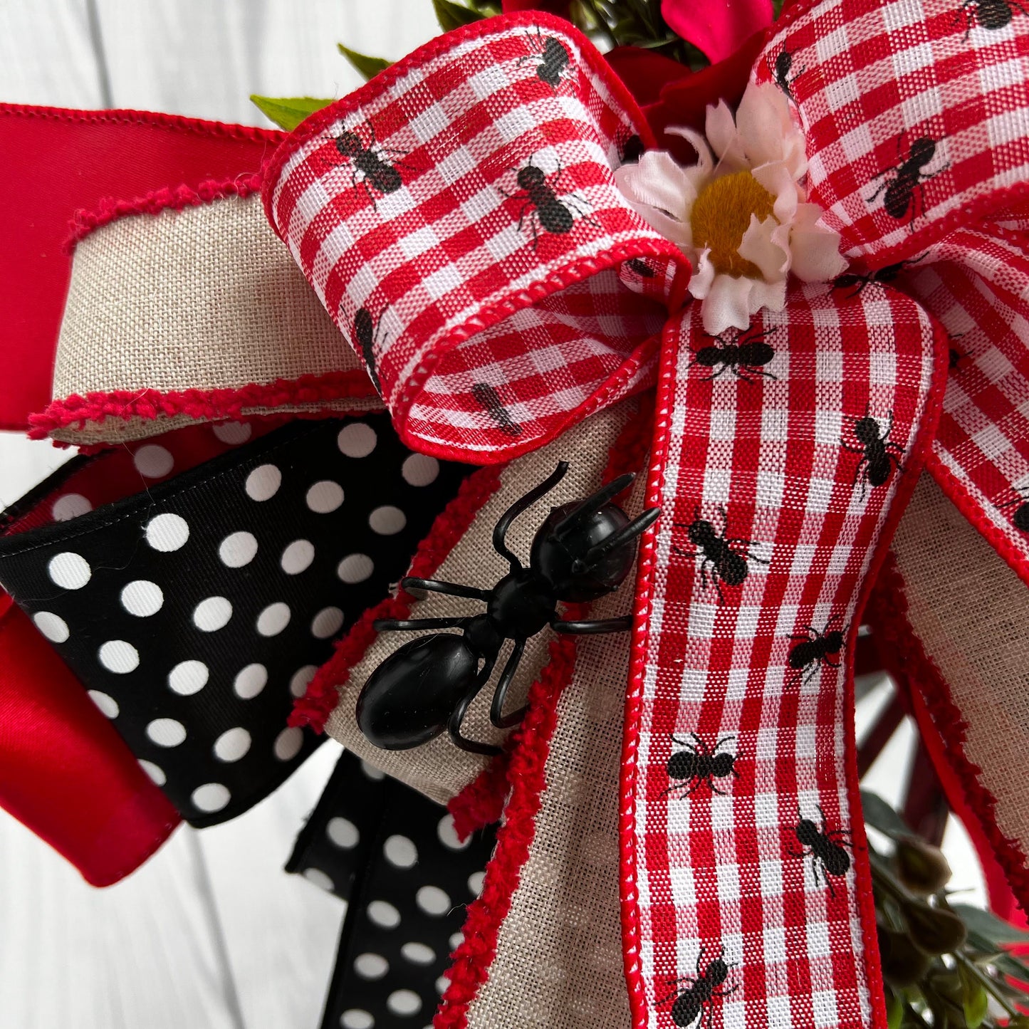 Ant Picnic Decor, Summer Lantern Swag, Ant Wreath Bow, Spring Picnic,  Front door hanger, Lantern bow, Ant Wreath Attachment, Picnic decor