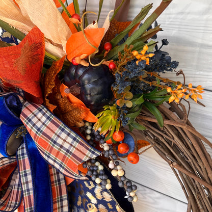 Rustic Pumpkin Sunflower Wreath – Farmhouse Fall Grapevine Door Hanger 🍁