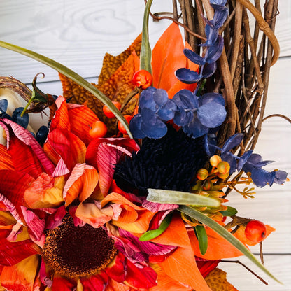 Rustic Pumpkin Sunflower Wreath – Farmhouse Fall Grapevine Door Hanger 🍁