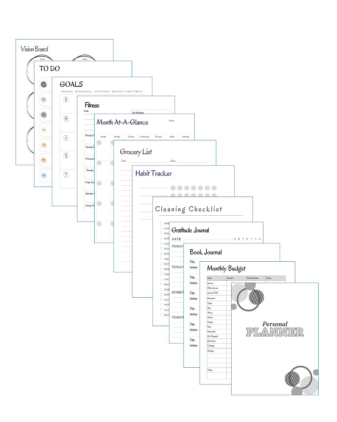 Simple Gray Personal Planner | 20-Page Minimalist Printable PDF
