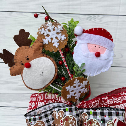 Rudolph reindeer lantern swag, Santa lantern swag, Gingerbread wreath attachment, Winter Gingerbread decor, Christmas Door hanger bow