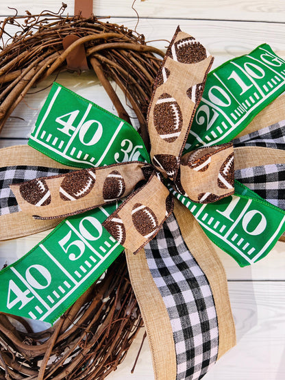 Football Season Yard Line Bow – Game Day Fall Door Decor 🏈
