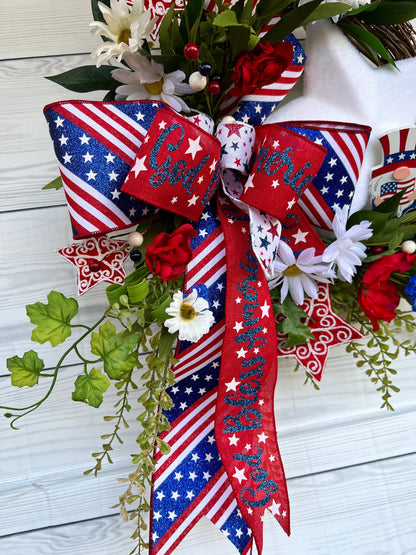 Fireworks grapevine door hanger, 4th of July, Patrotic Decor,  Independence Day Wreath, Red White and Blue, Uncle Sam gnome, Stars & Stripes