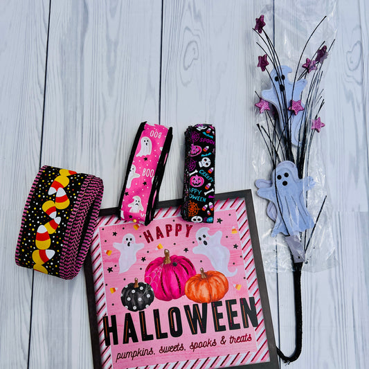 🎃👻 Pink Ghost Halloween Wreath Making Kit – Sweet & Spooky DIY Delight! 👻🎃