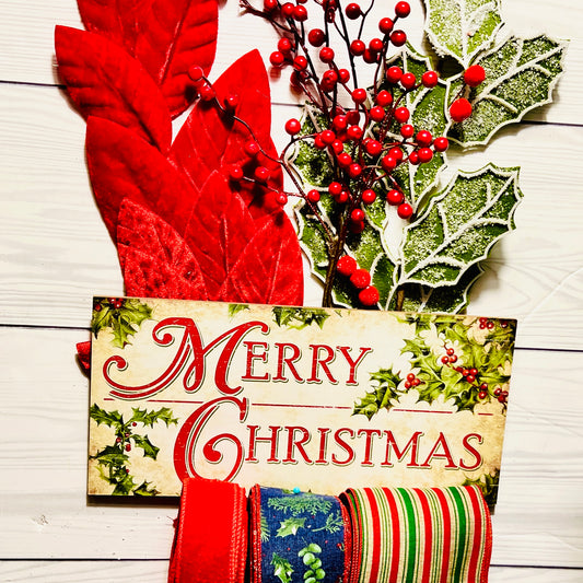 Rustic Merry Christmas Wreath & Centerpiece Kit – Holiday Holly Leaves Decor