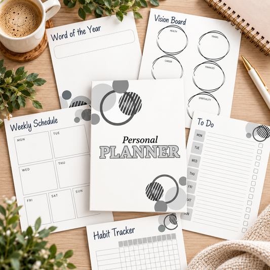 Simple Gray Personal Planner | 20-Page Minimalist Printable PDF