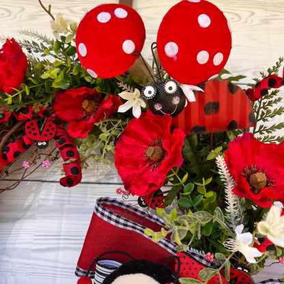 Ladybug Wreath, Year Round Wreath, Poppy Wreath, Mushroom kitchen decor, Summer front door decor, Ladybug gift