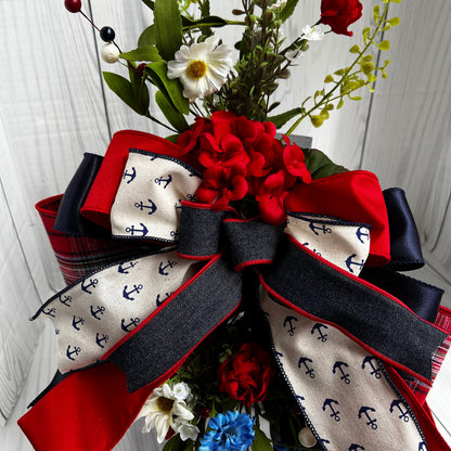 Everyday lantern swag, summer nautical decor, sailboat wreath attachment, Anchor lantern swag, red white blue, 4th of July, Independence day