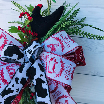 Modern Farmhouse Lantern Swag, Cow Chicken Pig Decorative Bow, Red Bandanna Decorative Birdcage Attachment,  Country Farm Felt Chicken Swag