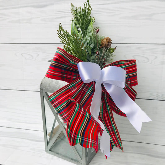Traditional Christmas lantern swag, Rustic Winter lantern swag, Farmhouse front door decor, Mailbox decor, Holiday Pine Wreath bow, Gift bow