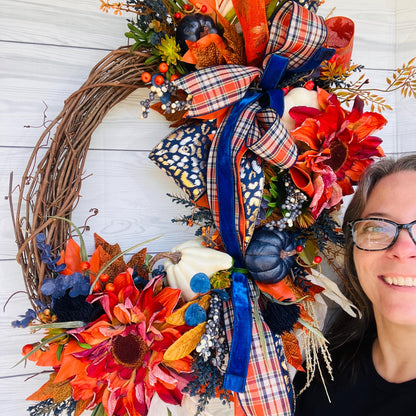 Rustic Pumpkin Sunflower Wreath – Farmhouse Fall Grapevine Door Hanger 🍁