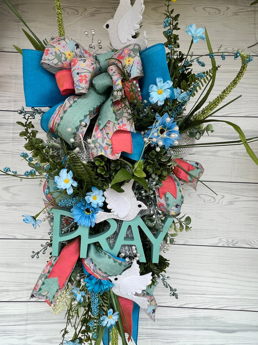 Christian Wreath, Summer Door Decor, Bible Scripture Wreath, Religious Gift, Everyday Wreath, Pray Swag