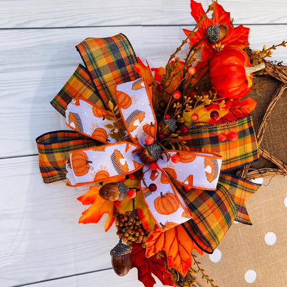 Rustic Acorn Twig Wreath with Fall Leaves & Pumpkins 🍁