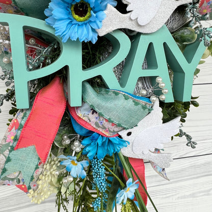 Christian Wreath, Summer Door Decor, Bible Scripture Wreath, Religious Gift, Everyday Wreath, Pray Swag