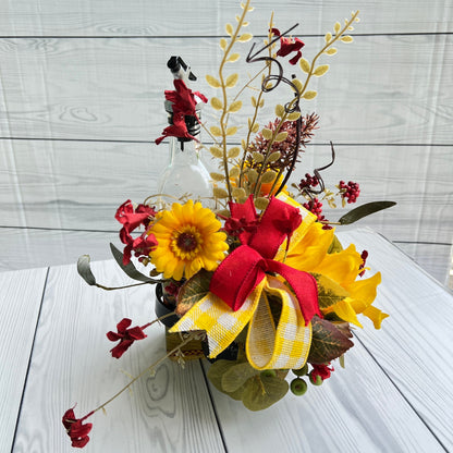 Sunflower bottle bouquet, Gift for wine lover, wine bottle decoration, candle decor, hostess gift, candle ring, tumbler gift, secret Santa