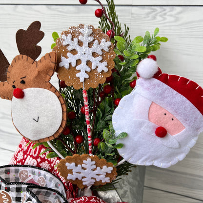Rudolph reindeer lantern swag, Santa lantern swag, Gingerbread wreath attachment, Winter Gingerbread decor, Christmas Door hanger bow