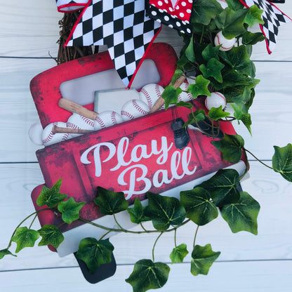 Baseball Grapevine Wreath for Front Door, Play Ball Decor, Year Round Door Hanger, Chicago Ivy Decoration, Sports Fan Gift, Father’s Day