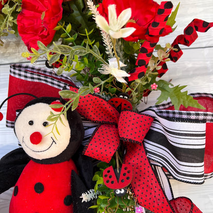 Ladybug Wreath, Year Round Wreath, Poppy Wreath, Mushroom kitchen decor, Summer front door decor, Ladybug gift