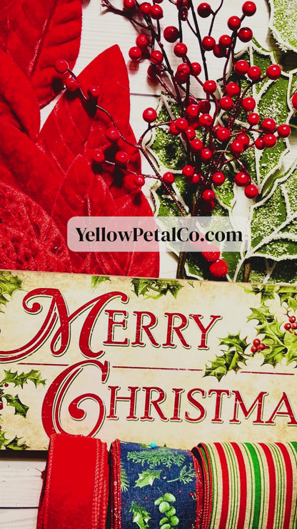 Rustic Merry Christmas Wreath & Centerpiece Kit – Holiday Holly Leaves Decor